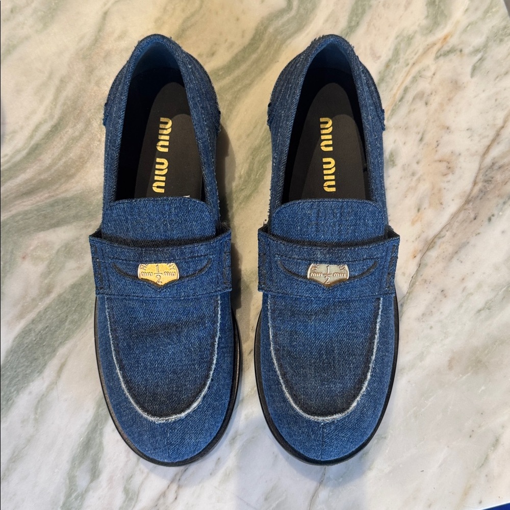 Miu Miu Blue denim Casual Slip-On Loafers - Picture 1 of 5